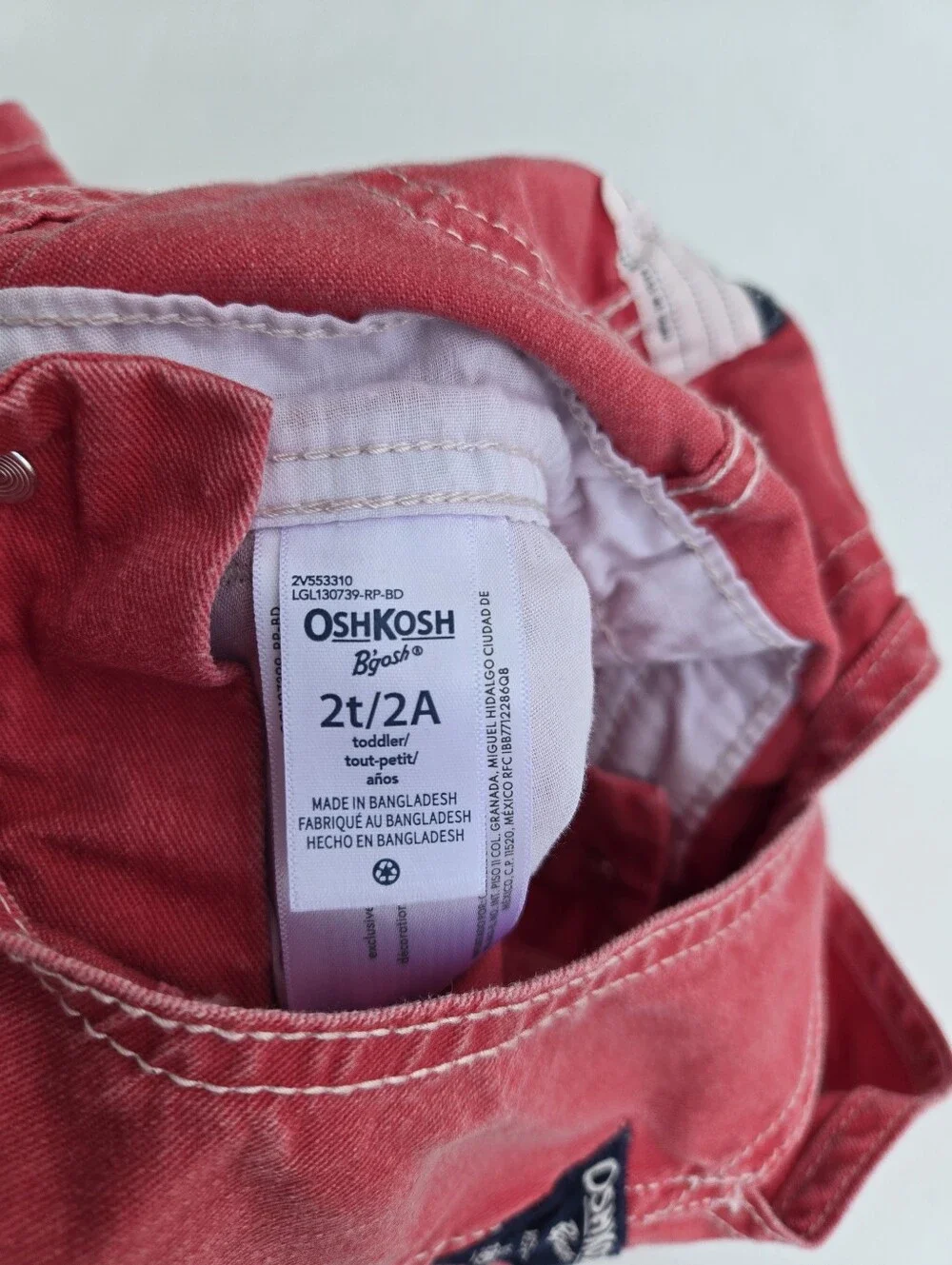 OshKosh B'gosh Washed Out Red Short Overalls for Kids 2T
